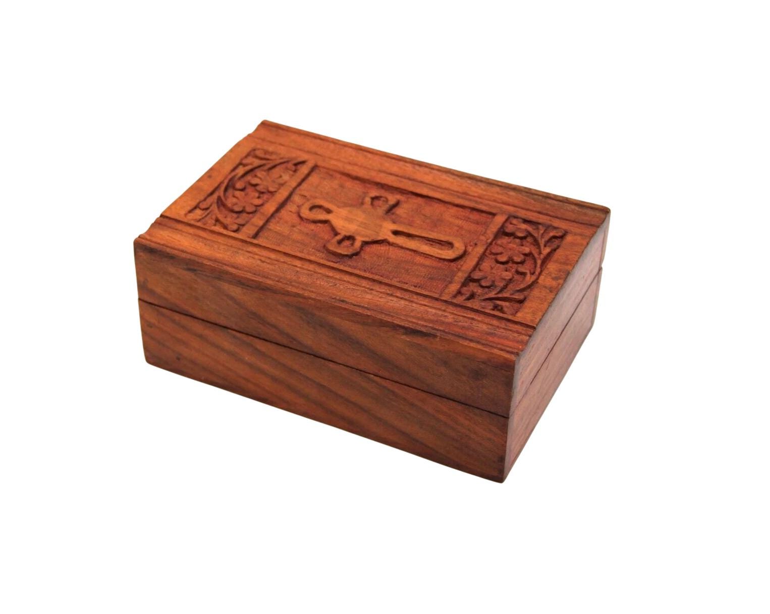 6" Handcarved Natural Wood Relic Case Christian Incense Storage Box for Church & Home Sanctified Object Display