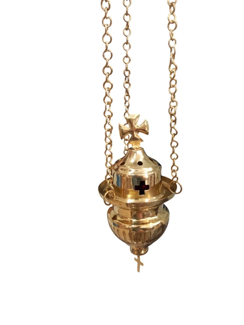 Metal Greek Orthodox Vigil Oil Lamp Wall Mounted Hanging Kandili with Cross Lid Gold Tone Aluminum Prayer Corner Altar Light Lantern Candle