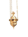 Metal Greek Orthodox Vigil Oil Lamp Wall Mounted Hanging Kandili with Cross Lid Gold Tone Aluminum Prayer Corner Altar Light Lantern Candle