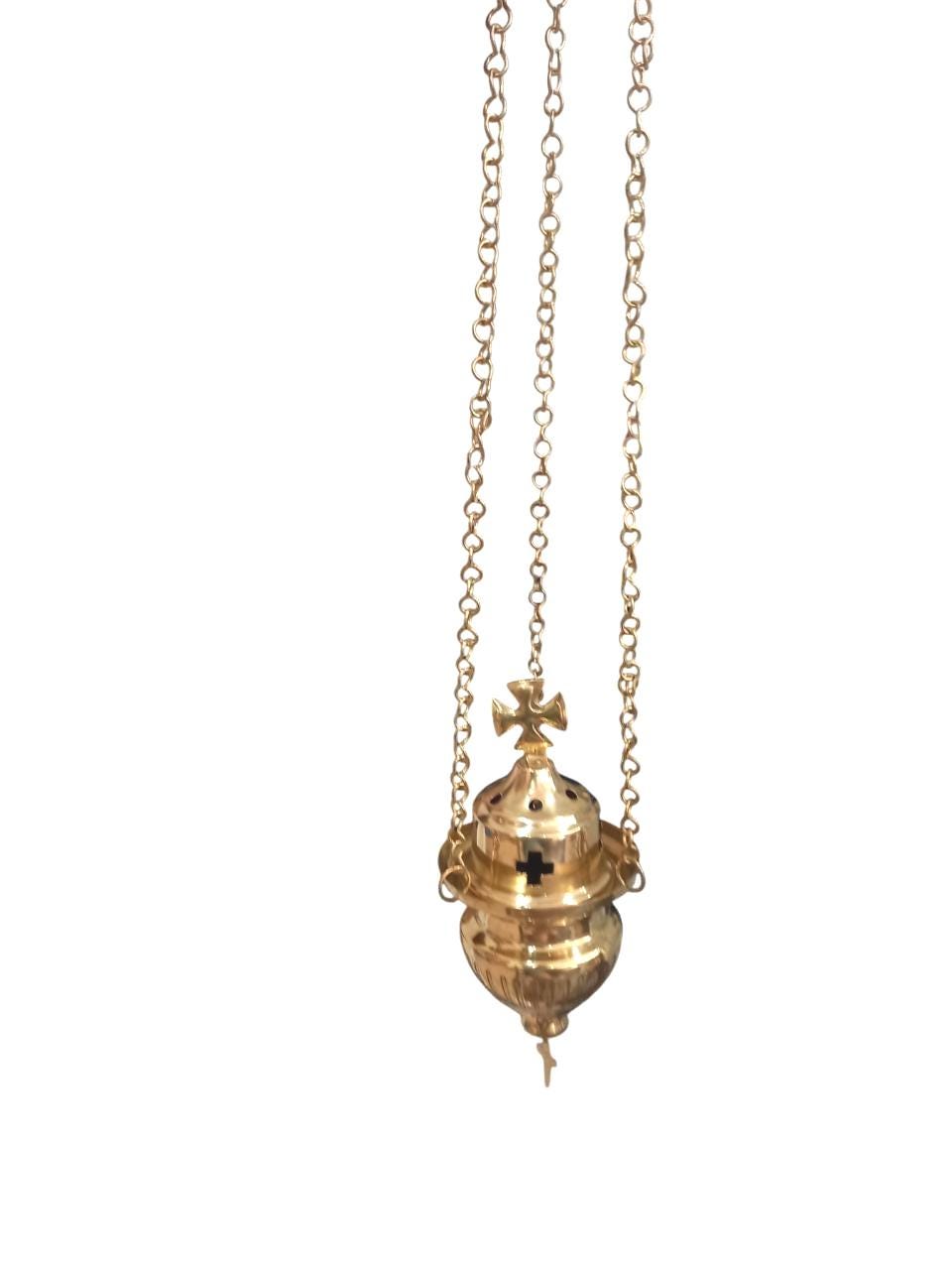 Metal Greek Orthodox Vigil Oil Lamp Wall Mounted Hanging Kandili with Cross Lid Gold Tone Aluminum Prayer Corner Altar Light Lantern Candle