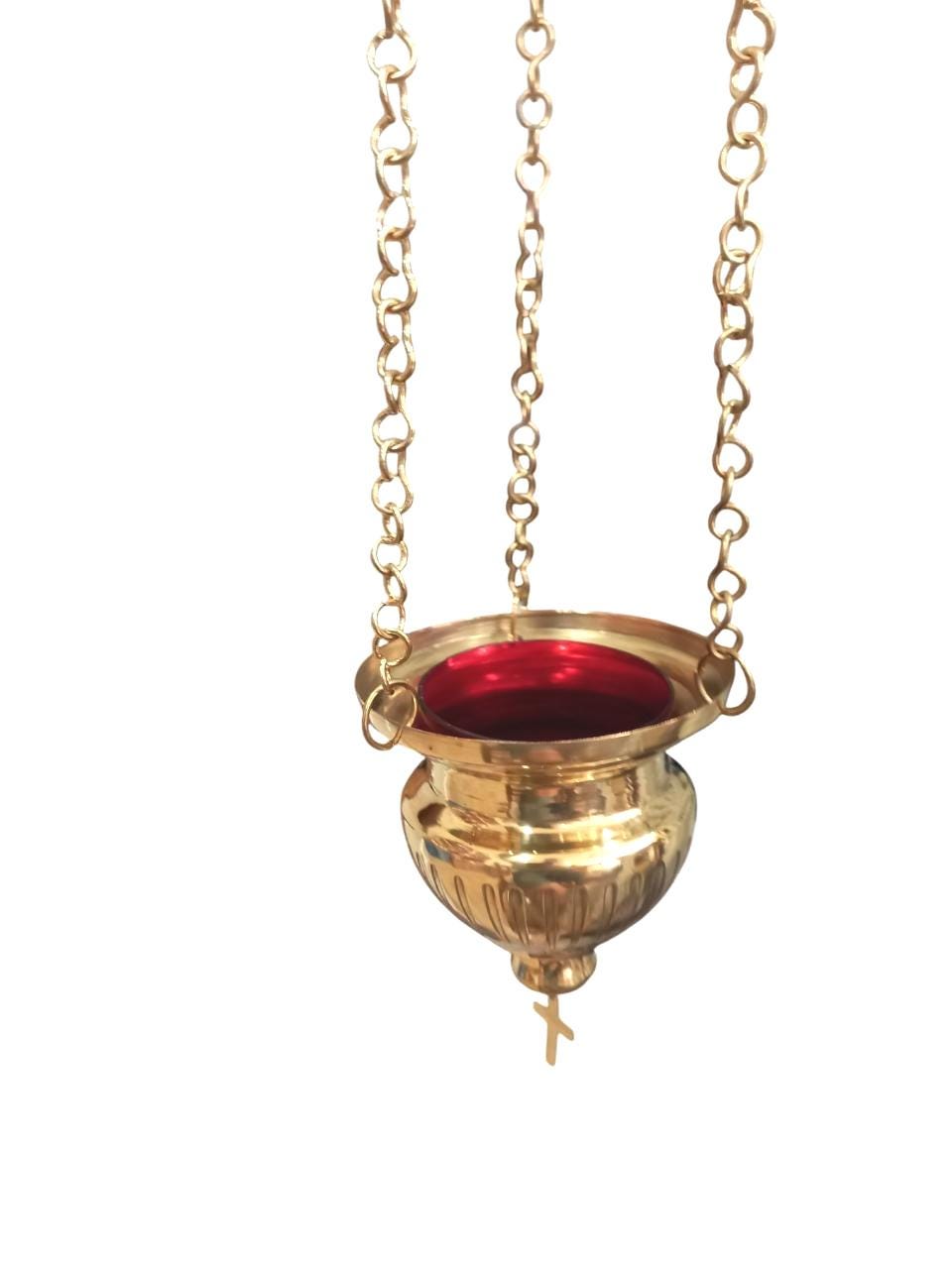 Metal Greek Orthodox Vigil Oil Lamp Wall Mounted Hanging Kandili with Cross Lid Gold Tone Aluminum Prayer Corner Altar Light Lantern Candle
