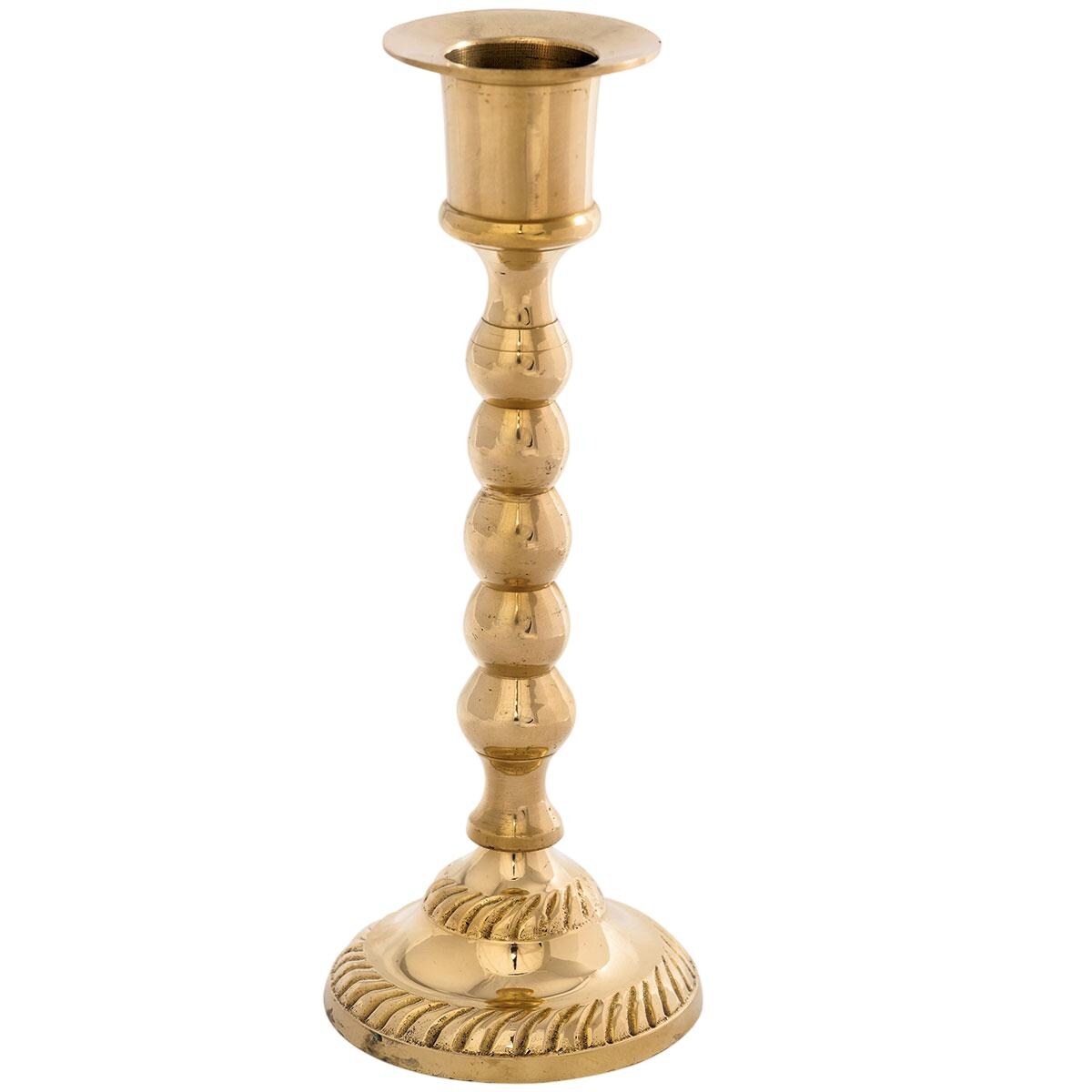 Brass Embossed Candle Holder 6"x 1/4" | Velvet Base | Vintage Candlestick for Home Decor, Prayer Corner, Wedding Christening Chapel