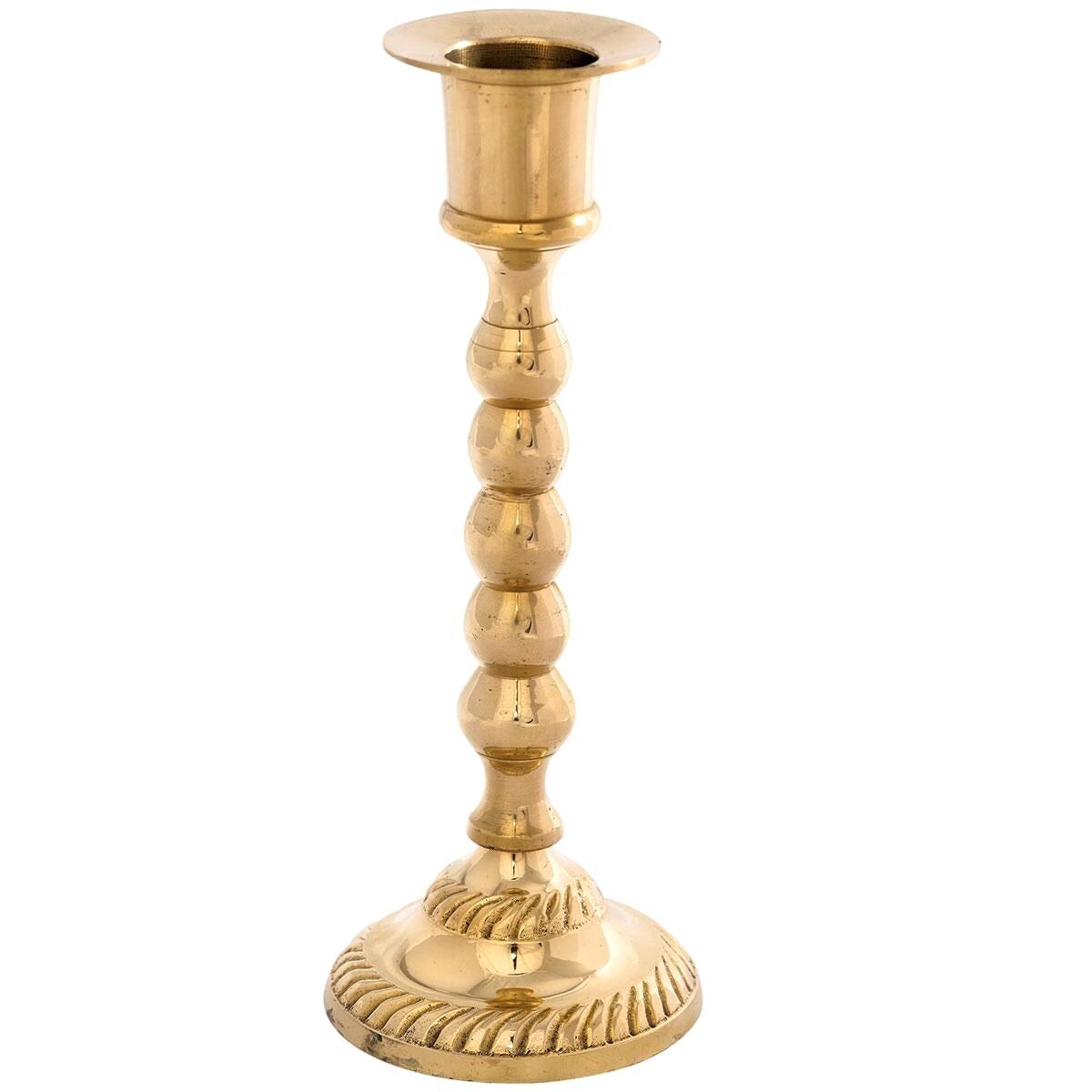 Brass Embossed Candle Holder 6"x 1/4" | Velvet Base | Vintage Candlestick for Home Decor, Prayer Corner, Wedding Christening Chapel