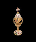 8" Greek Orthodox Brass Vigil Oil Lamp Hand-Painted Floral Design Red Glass Cross Lid Prayer Light 20cm