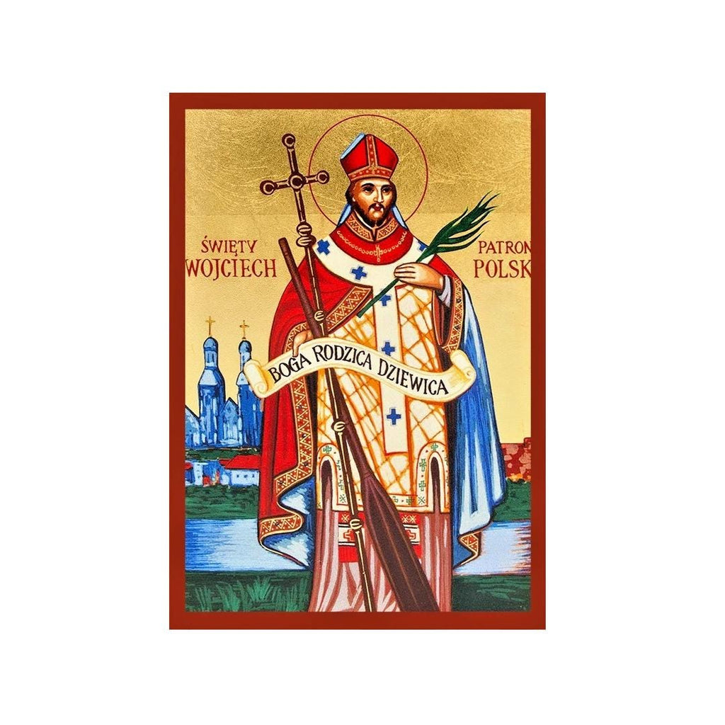 Saint Adalbert Świętego Wojciecha 22K Gold Leaf Wall Blessing Natural Wool Icon 5"x4"12.5x10cm
