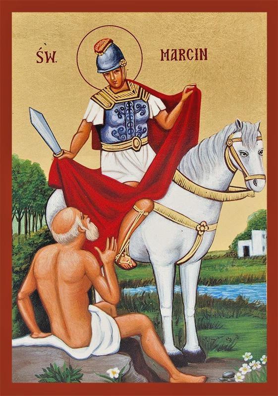 Saint Martin of Tours SW MARCIN 22K Gold Leaf Wall Blessing Natural Wool Icon 5"x4"12.5x10cm