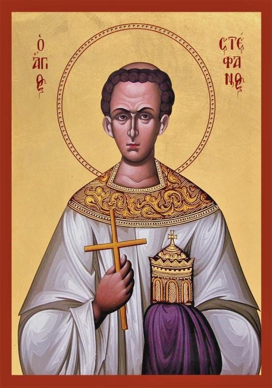 Saint Stephen the First Martyr Protomartyr 22K Gold Leaf Wall Blessing Natural Wool Icon 5"x4"12.5x10cm