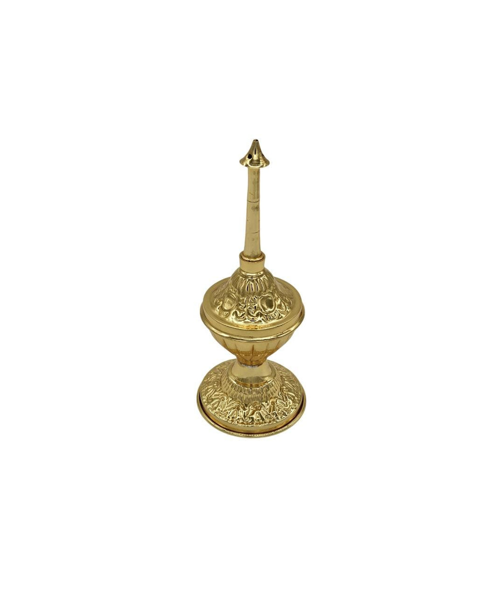 Greek Orthodox Holy Water Sprinkler | Gold-Plated Metal Aspergilum | Embossed Liturgical Accessory | Aroma Sprinkler Home Altar Decor