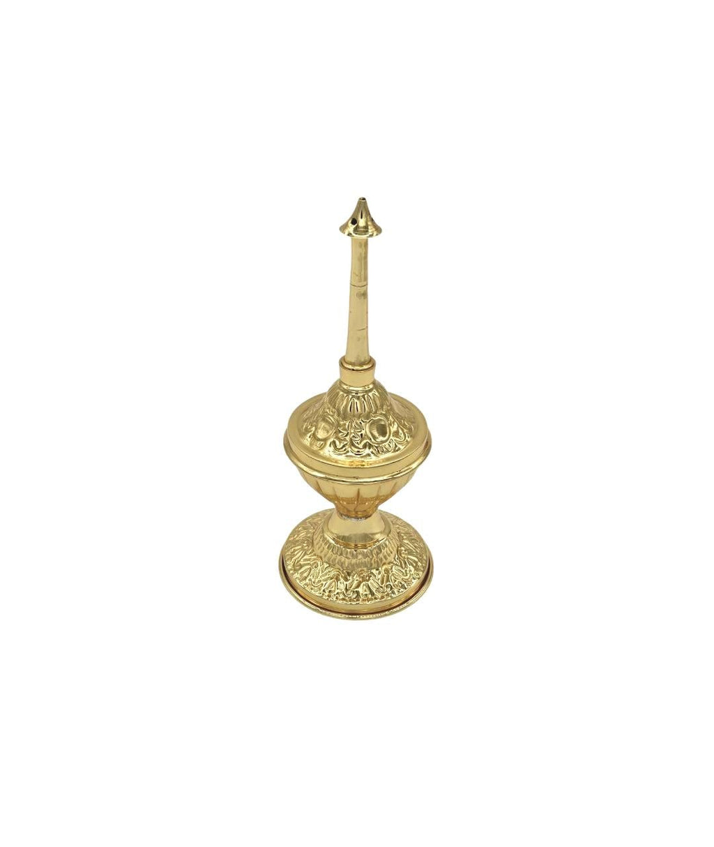 Greek Orthodox Holy Water Sprinkler | Gold-Plated Metal Aspergilum | Embossed Liturgical Accessory | Aroma Sprinkler Home Altar Decor