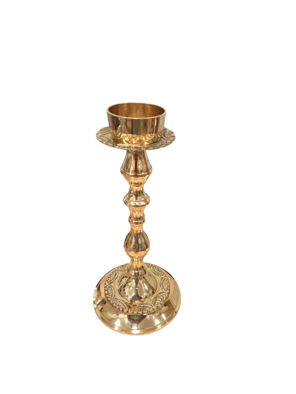 Brass Candlestick Holder Polished Gold Tone Candle Stand Floral Engraved Altar or Home Decor 8"x3 3/4" Elegant Liturgical Candle Holder 20cm