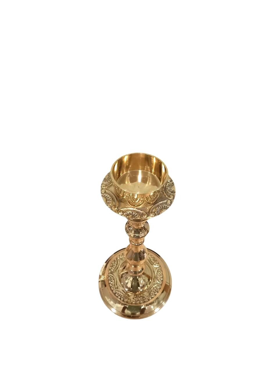 Brass Candlestick Holder Polished Gold Tone Candle Stand Floral Engraved Altar or Home Decor 8"x3 3/4" Elegant Liturgical Candle Holder 20cm