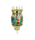 Handmade Multicolored Hand-Painted Glass Vigil Oil Lamp | Hanging Wall-Mounted Brass Chains | Orthodox Style Prayer Lamp