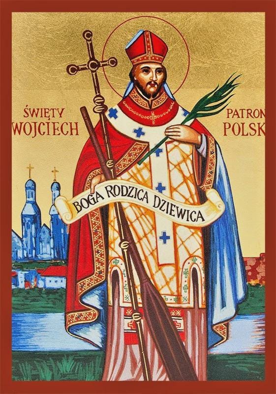 Saint Adalbert Świętego Wojciecha 22K Gold Leaf Wall Blessing Natural Wool Icon 5"x4"12.5x10cm