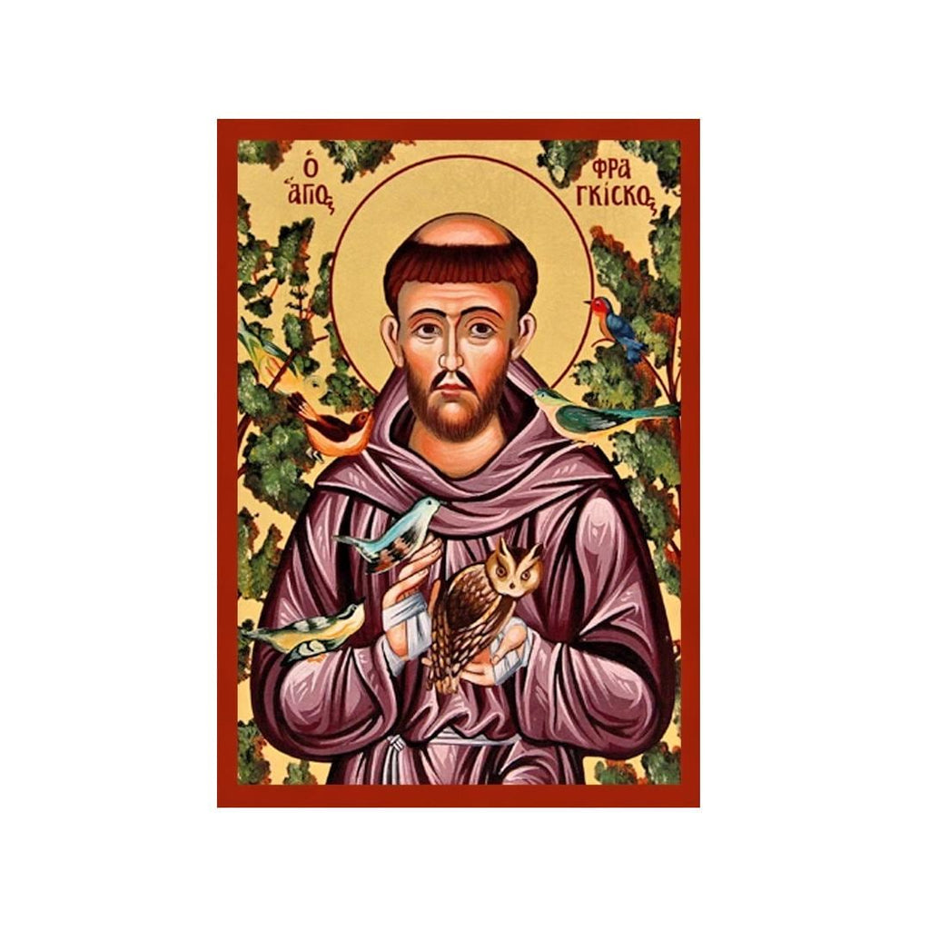 Saint Francis of Assisi 22K Gold Leaf Wall Blessing Natural Wool Icon 5"x4"12.5x10cm