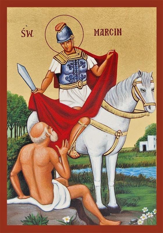 Saint Martin of Tours SW MARCIN 22K Gold Leaf Wall Blessing Natural Wool Icon 5"x4"12.5x10cm