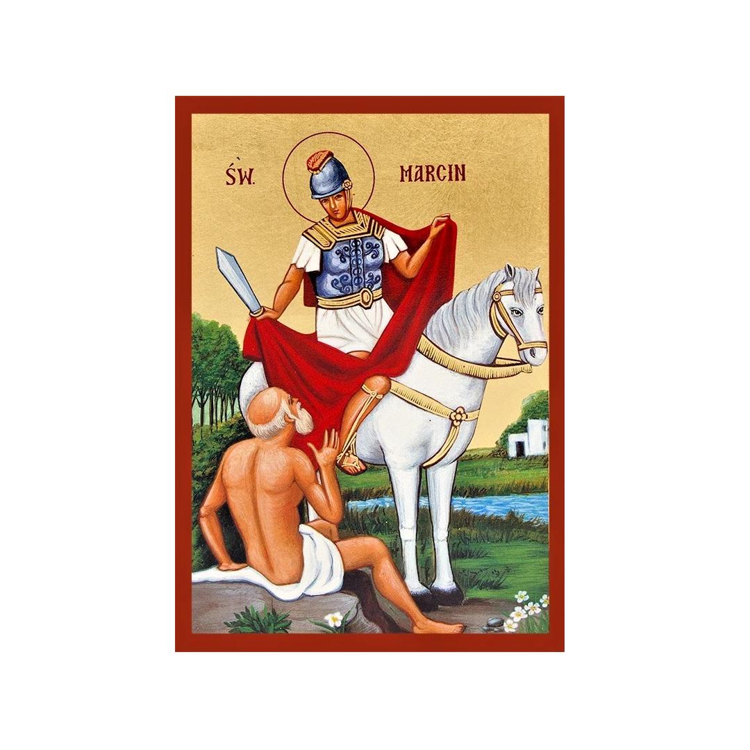 Saint Martin of Tours SW MARCIN 22K Gold Leaf Wall Blessing Natural Wool Icon 5"x4"12.5x10cm