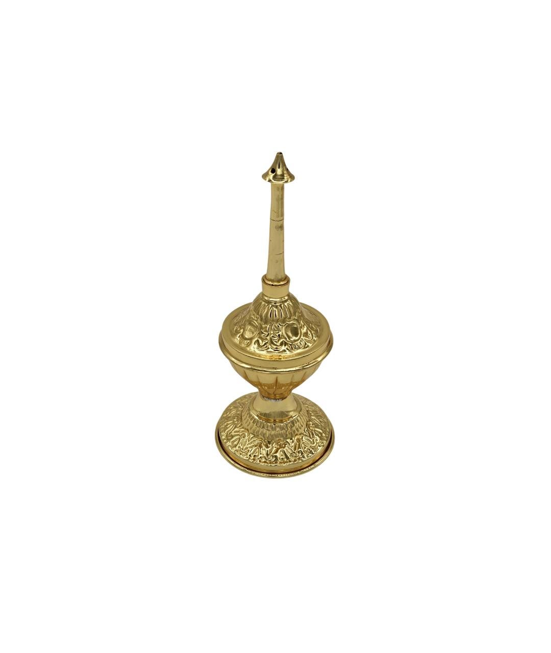 Greek Orthodox Holy Water Sprinkler | Gold-Plated Metal Aspergilum | Embossed Liturgical Accessory | Aroma Sprinkler Home Altar Decor