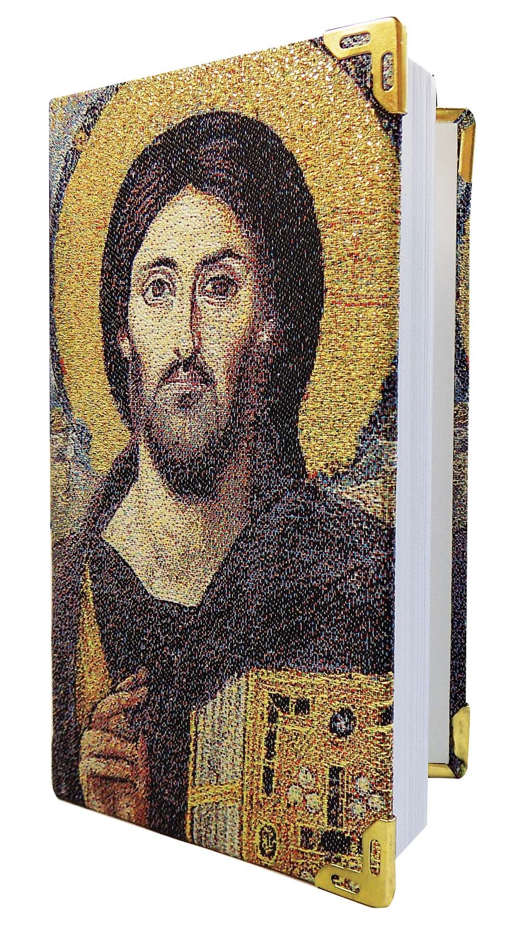 Pocket Notebook 14x9cm • Jesus of Sina / Theotokos of Mount Athos • Metallic Gold Thread • Greek Orthodox Icon Journal 5.5in