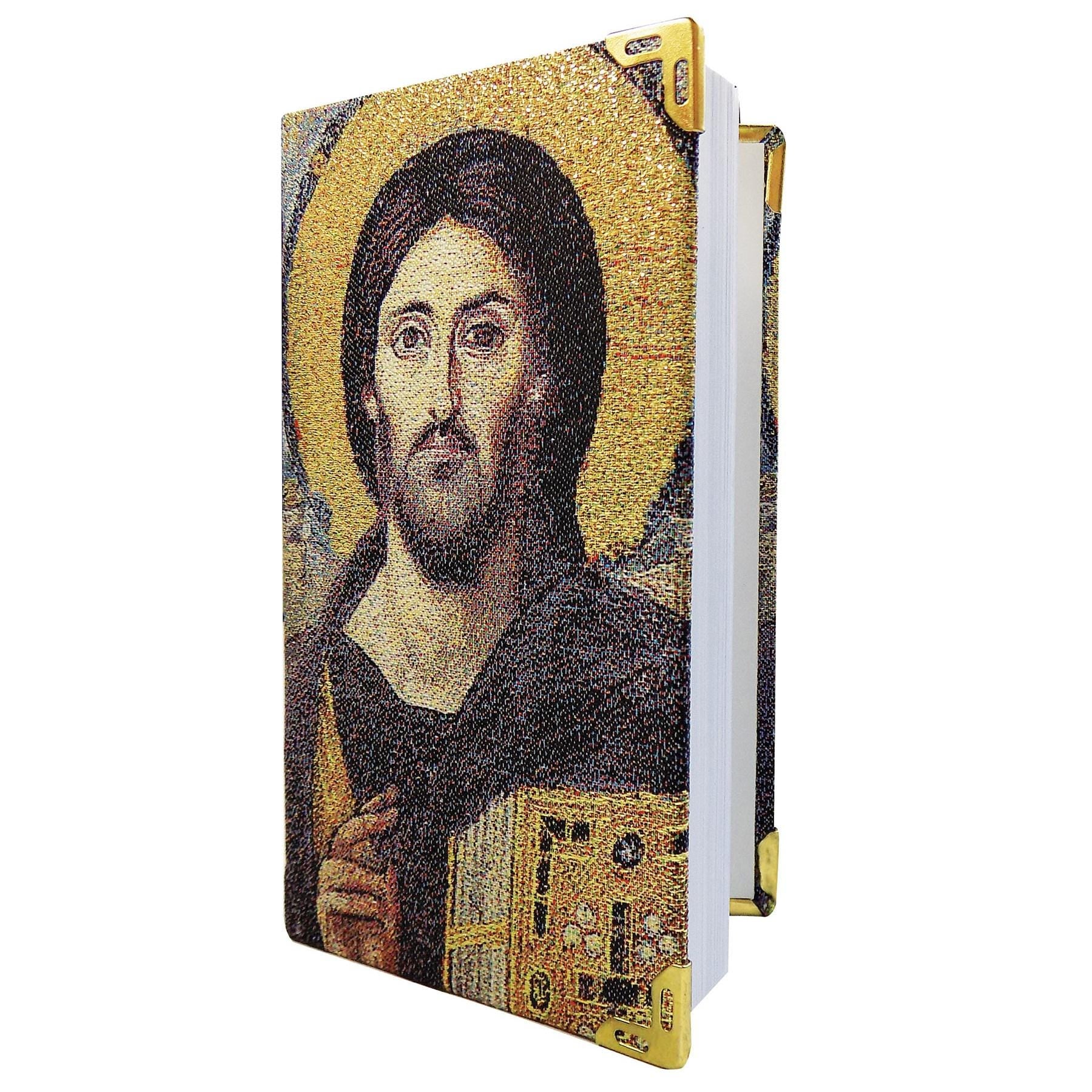Pocket Notebook 14x9cm • Jesus of Sina / Theotokos of Mount Athos • Metallic Gold Thread • Greek Orthodox Icon Journal 5.5in