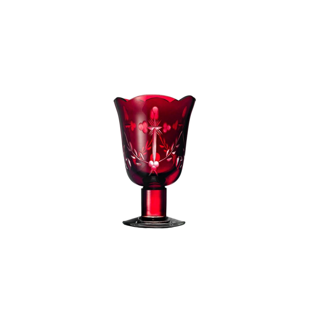 Handmade Red Glass Vigil Lamp | Hand-Carved Cross & Palm Design | Orthodox Candle Holder | Standing Oil Lamp for Icon Corner or Home Chapel