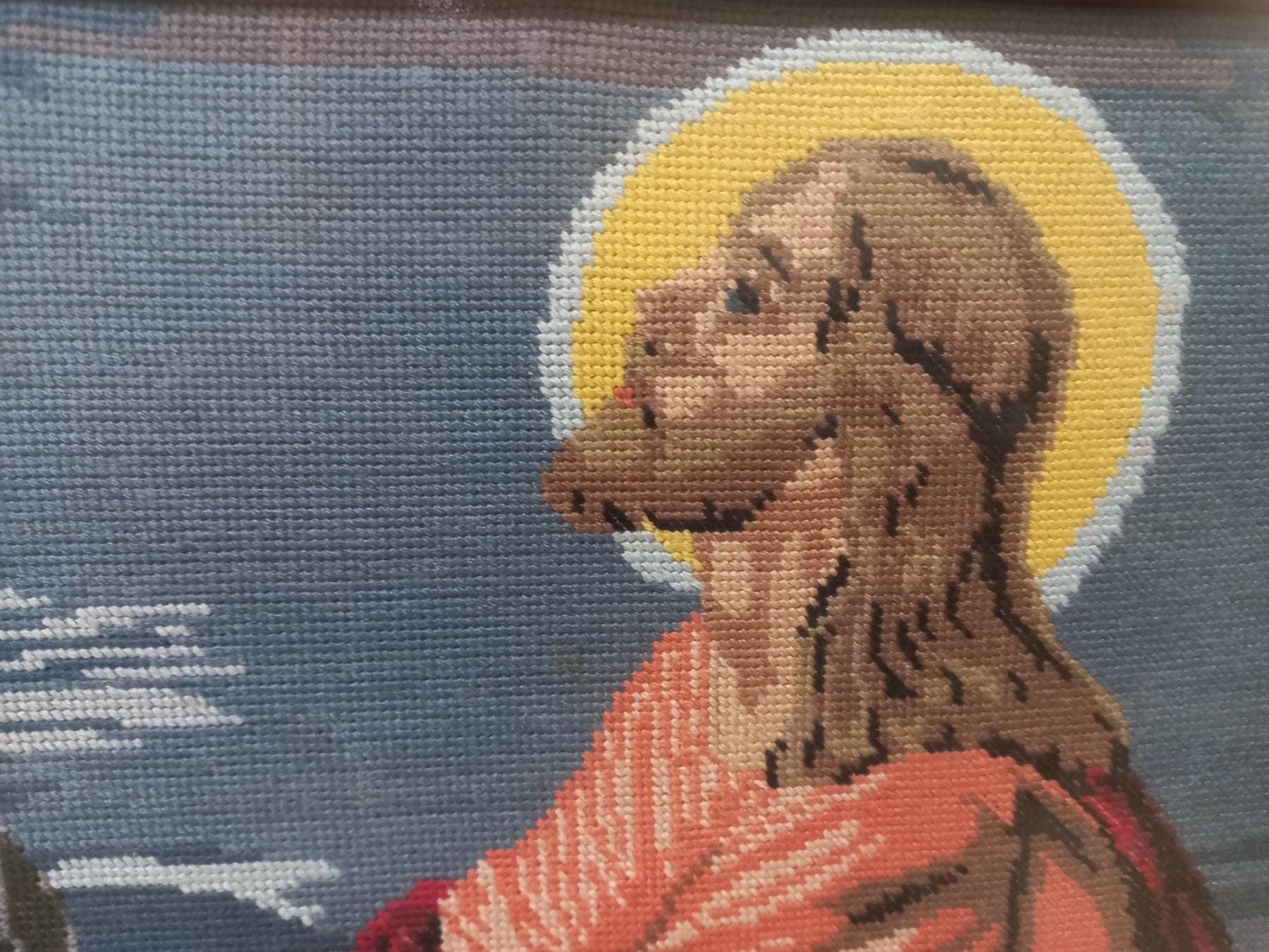 Knitted Icon of Jesus Praying in Gethsemane and Crucifixion Framed Christian Wall Art with Glass
