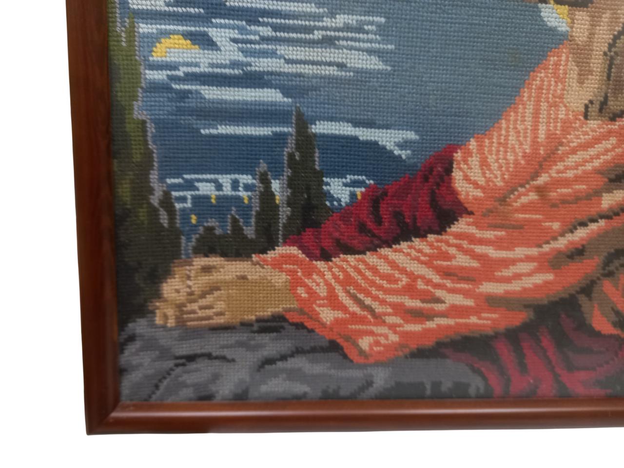 Knitted Icon of Jesus Praying in Gethsemane and Crucifixion Framed Christian Wall Art with Glass