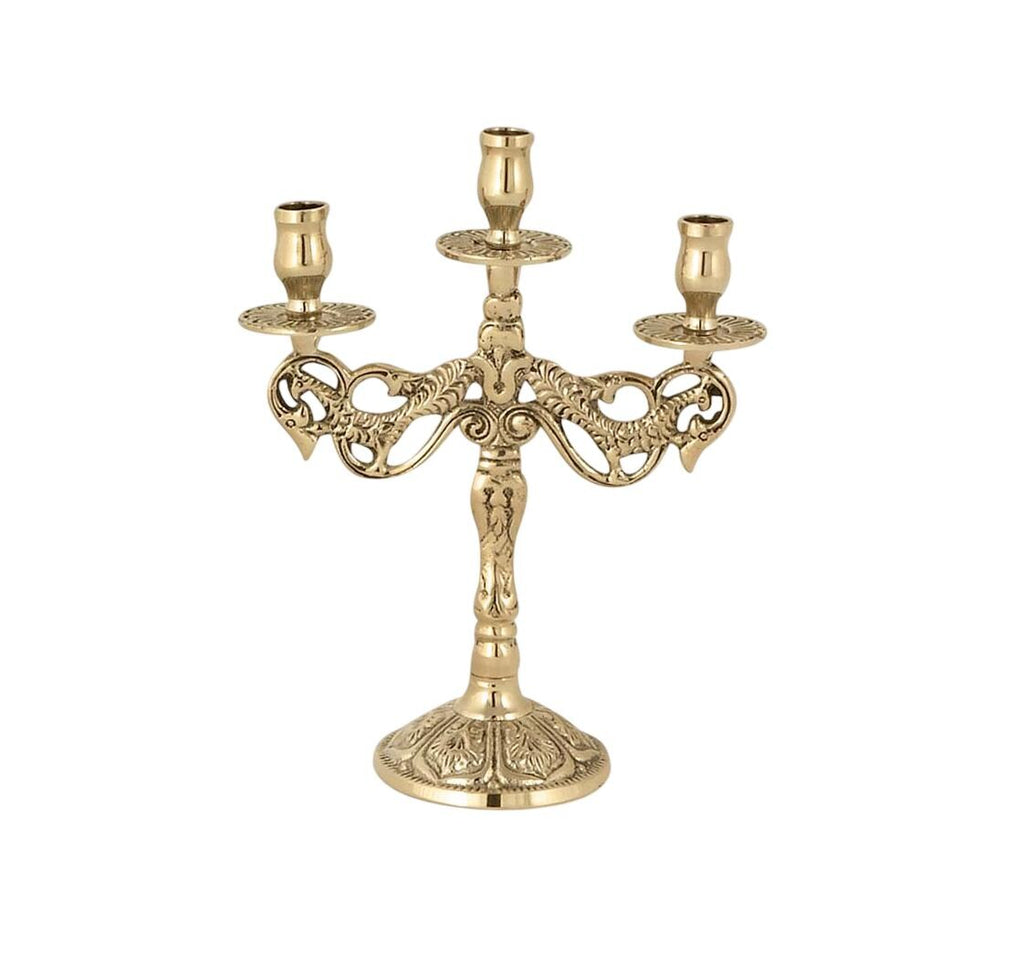6" Greek Orthodox Brass Candlestick Three Arm Byzantine Candelabrum Altar Candle Holder 15cm