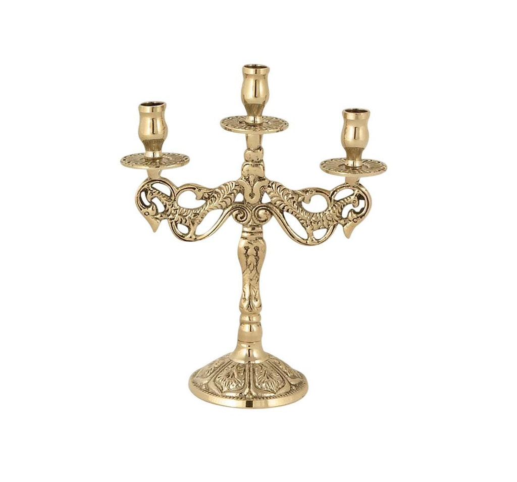 6" Greek Orthodox Brass Candlestick Three Arm Byzantine Candelabrum Altar Candle Holder 15cm