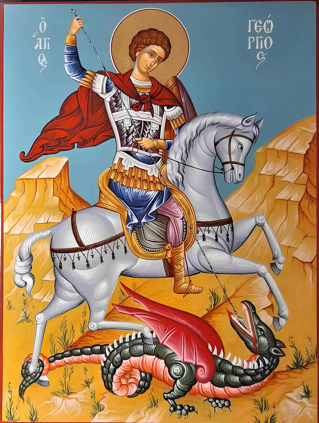 10 1/4" Saint George Icon – Orthodox Christian Wall Art – MDF Wood Religious Blessing 26cm