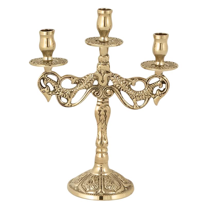 6" Greek Orthodox Brass Candlestick Three Arm Byzantine Candelabrum Altar Candle Holder 15cm