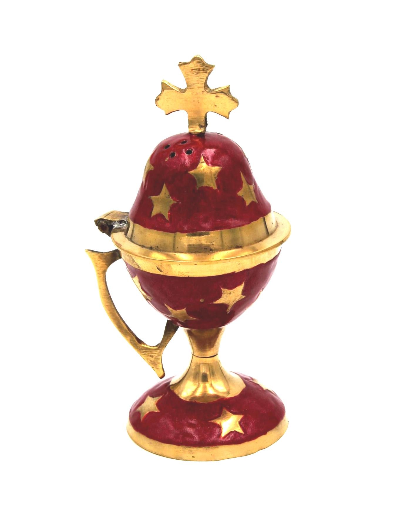 5 1/4" Enamel Decorated Handpainted Greek Orthodox Brass Censer Incense Burning 14cm