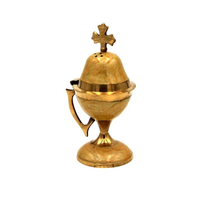 5 1/4" Enamel Decorated Handpainted Greek Orthodox Brass Censer Incense Burning 14cm