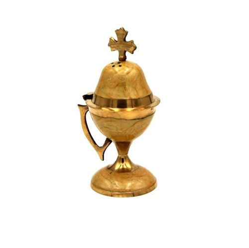 5 1/4" Enamel Decorated Handpainted Greek Orthodox Brass Censer Incense Burning 14cm