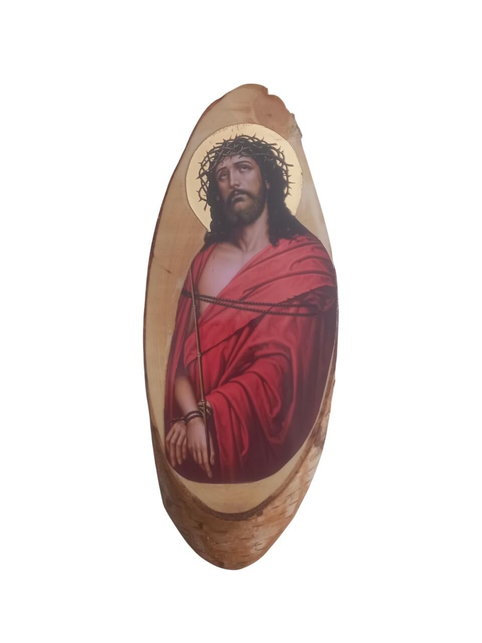 Jesus Christ The Bridegroom Wall Mount Oval Natural Wood Greek Orthodox Icon