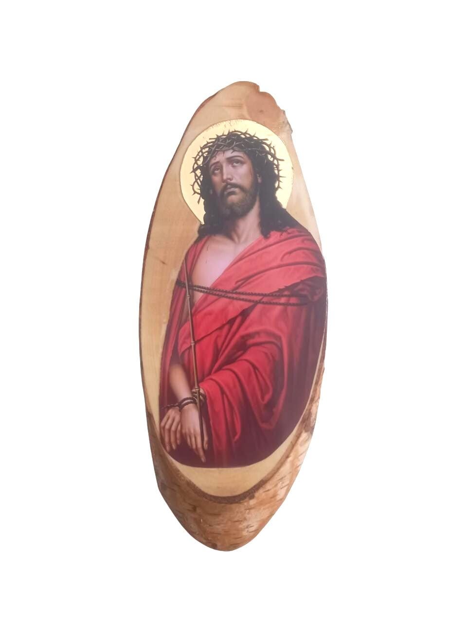 Jesus Christ The Bridegroom Wall Mount Oval Natural Wood Greek Orthodox Icon