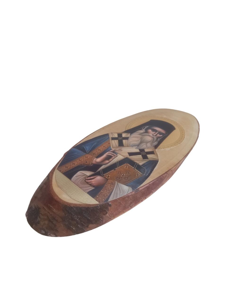 Saint Nectarios of Aegina Wall Mount Oval Natural Wood Greek Orthodox Icon