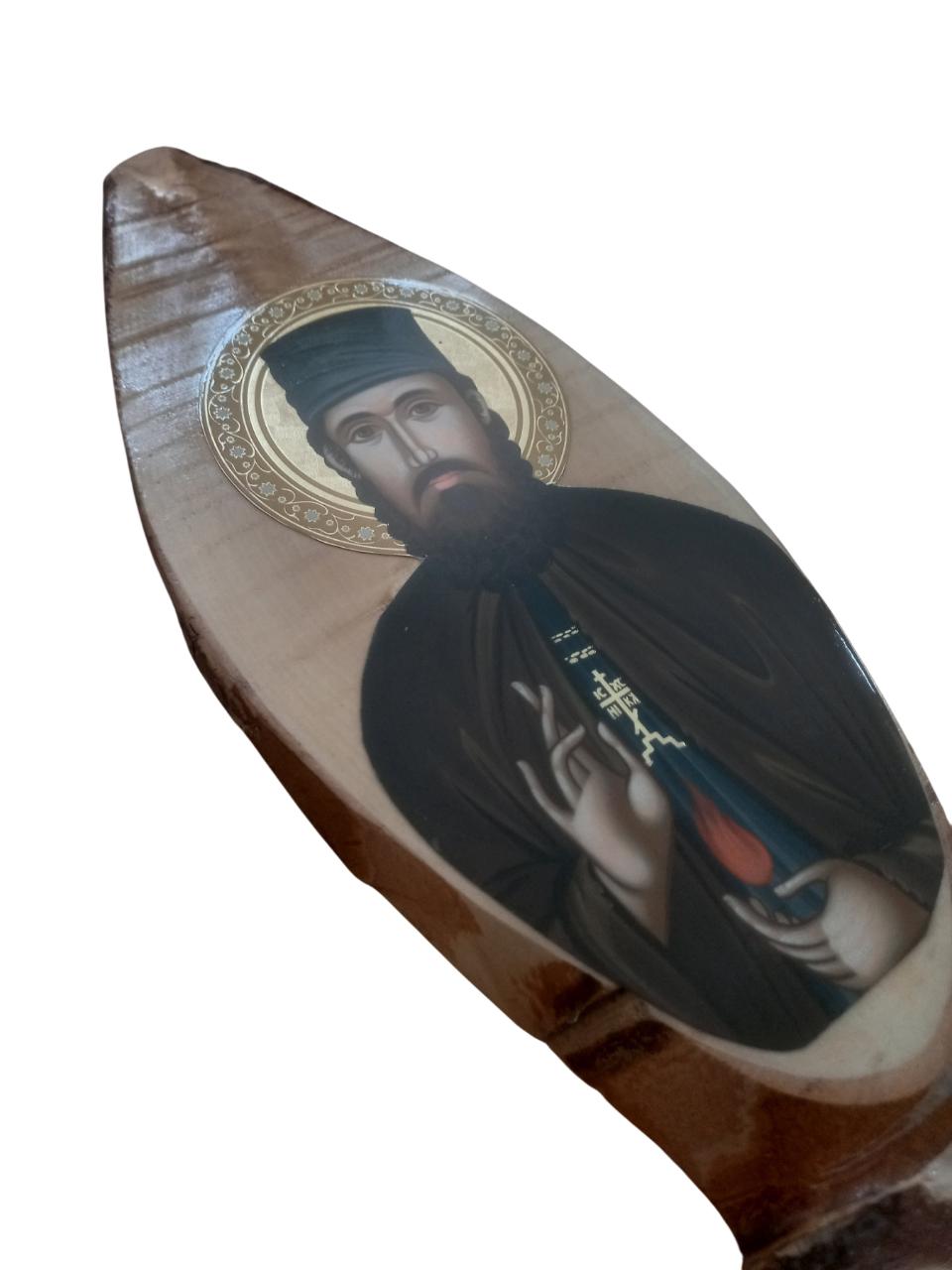 Saint Ephraim of Nea Makri Wall Mount Oval Natural Wood Greek Orthodox Icon