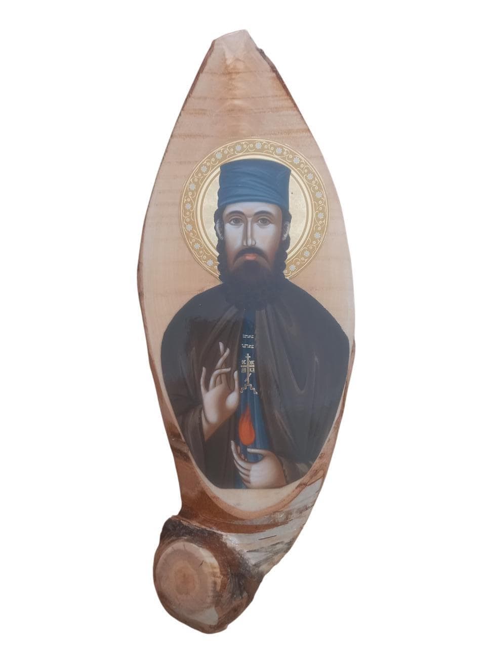 Saint Ephraim of Nea Makri Wall Mount Oval Natural Wood Greek Orthodox Icon