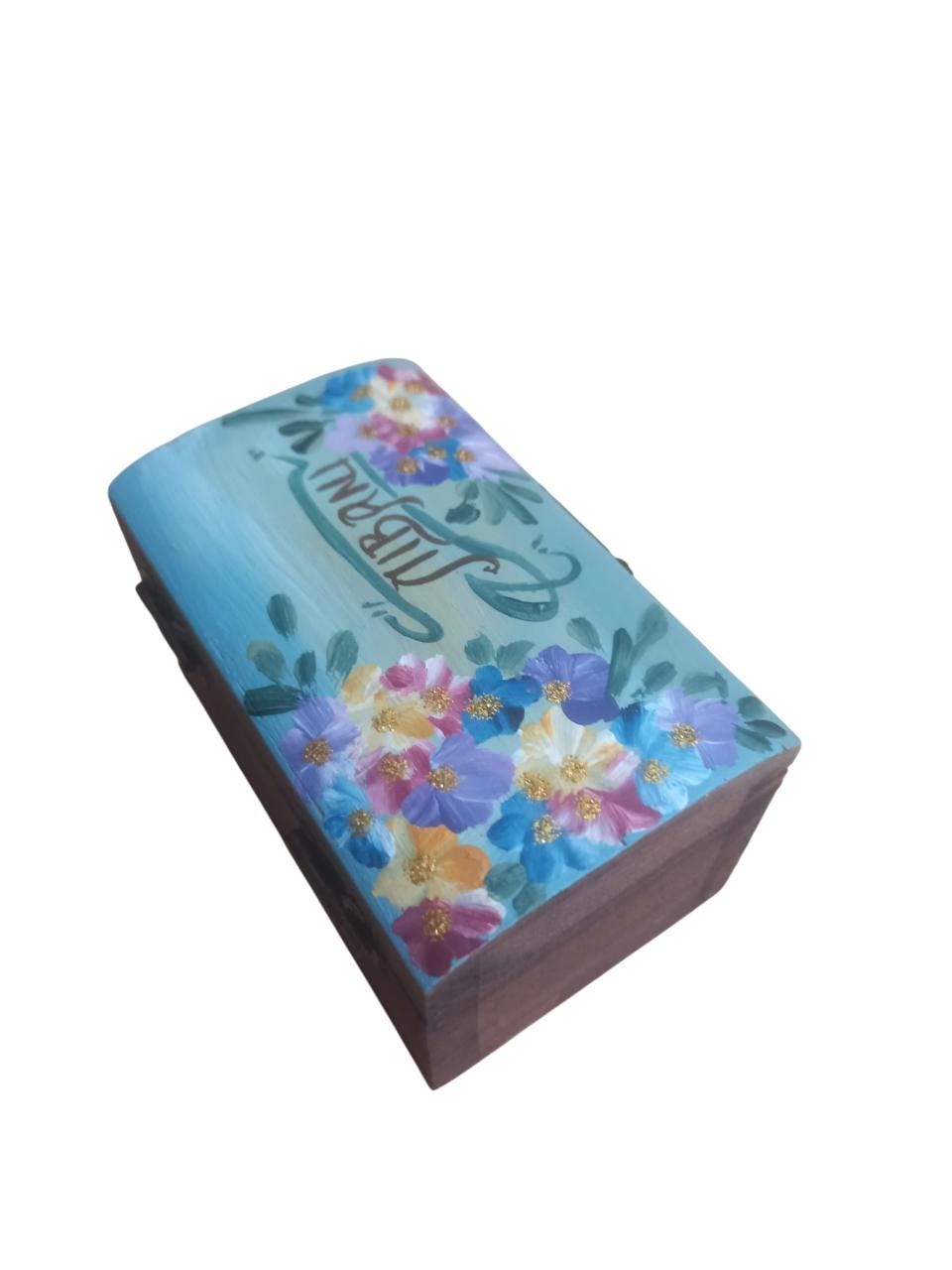 Handpainted Wooden Incense Box Blue Floral Greek Orthodox Unique Gift