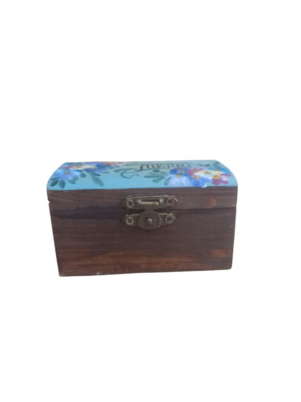 Handpainted Wooden Incense Box Blue Floral Greek Orthodox Unique Gift