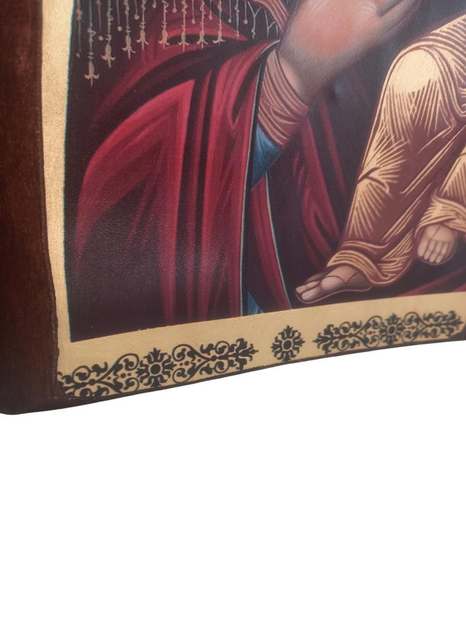 Olive Wood Byzantine Icon Panagia Prousiotissa 32x24cm Greek Orthodox Theotokos Baby Jesus Gold Silkscreen Religious Wall Art