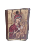 Olive Wood Byzantine Icon Panagia Prousiotissa 32x24cm Greek Orthodox Theotokos Baby Jesus Gold Silkscreen Religious Wall Art