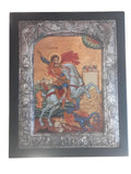Old Saint George Icon Silver 950 Frame Dragon Greek Orthodox Wall Art Gold Sheets Background