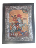 Old Saint George Icon Silver 950 Frame Dragon Greek Orthodox Wall Art Gold Sheets Background