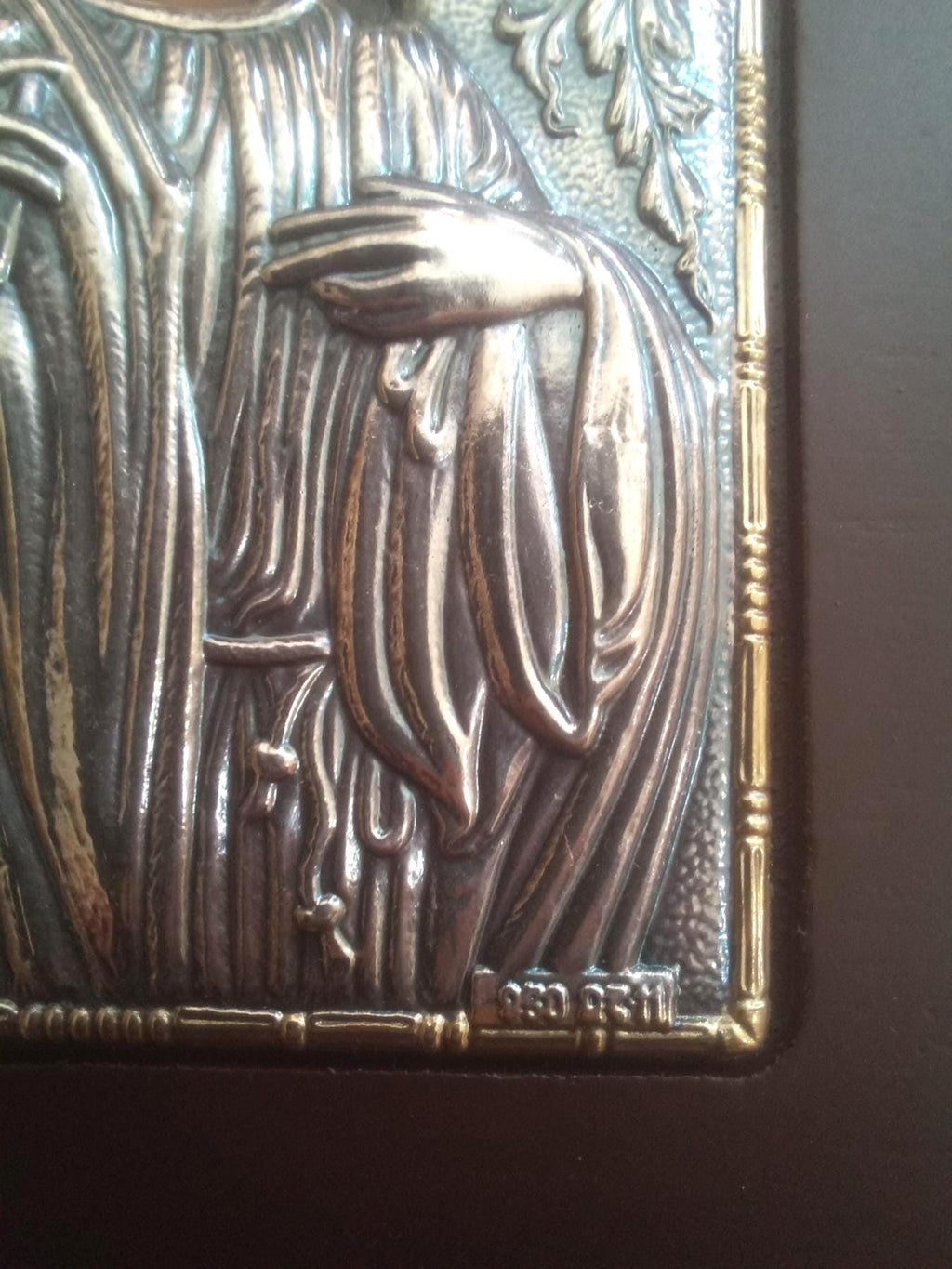 Jesus Christ Icon Silver 925 Gold Plated Orthodox Wall Art Engraved Wood Frame