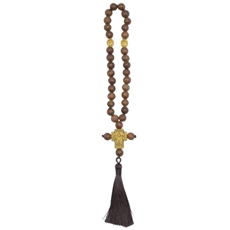 Greek Orthodox Prayer Rope 30 Beads Komboskini Wooden Beads Gold Cross Tassel Rosary