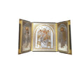 Greek Orthodox Triptych Icon Theotokos Most Queen of All Pantanassa on Golden Throne Jesus Christ Archagels Michael Gabriel with Leather