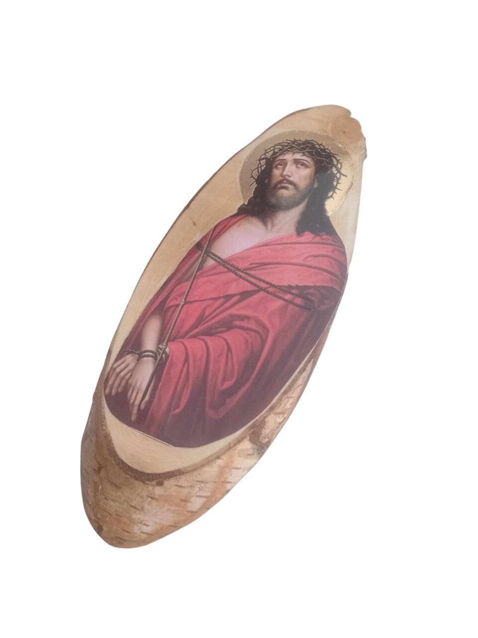 Jesus Christ The Bridegroom Wall Mount Oval Natural Wood Greek Orthodox Icon