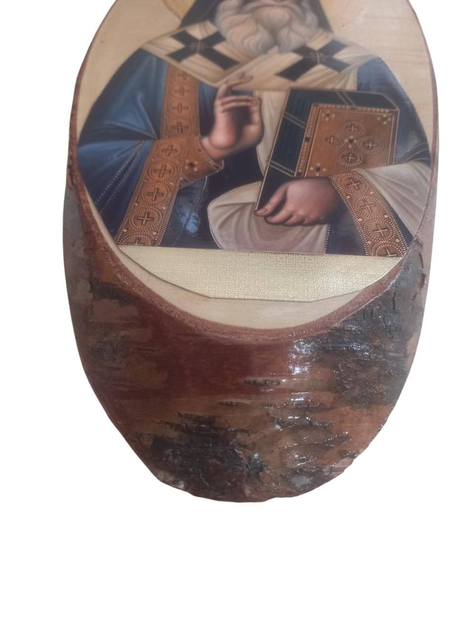 Saint Nectarios of Aegina Wall Mount Oval Natural Wood Greek Orthodox Icon