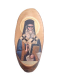 Saint Nectarios of Aegina Wall Mount Oval Natural Wood Greek Orthodox Icon